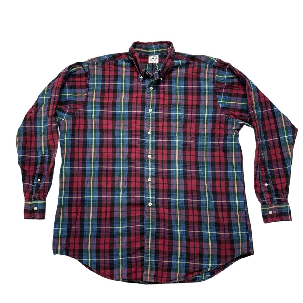 Vintage BROOKS BROTHERS Classic Plaid Sport Shirt Sz XL Cotton USA Red Blue Gree
